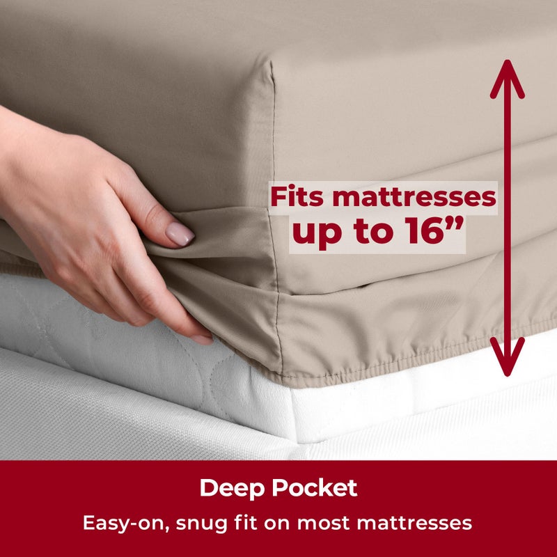 Mellanni Split King Sheets Set - 5 PC Iconic Collection Bedding - Hotel Luxury, Extra Soft, Cooling Bed Sheets - Wrinkle, Fade, Stain Resistant (Split King, Tan) - Image 5